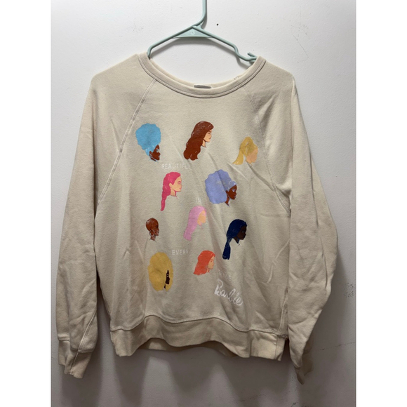 Barbie Tops - Women's Barbie Beige Multi-color Graphic Sweatshirt S